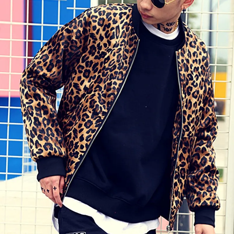 Stylish Casual Leopard Print Bomber Jacket