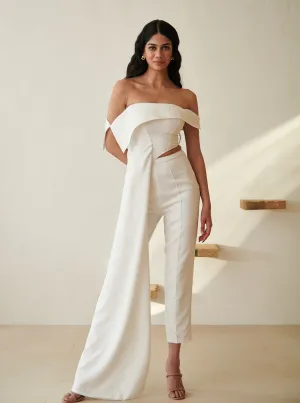 Tamara White Asymmetric Top and Pants Set