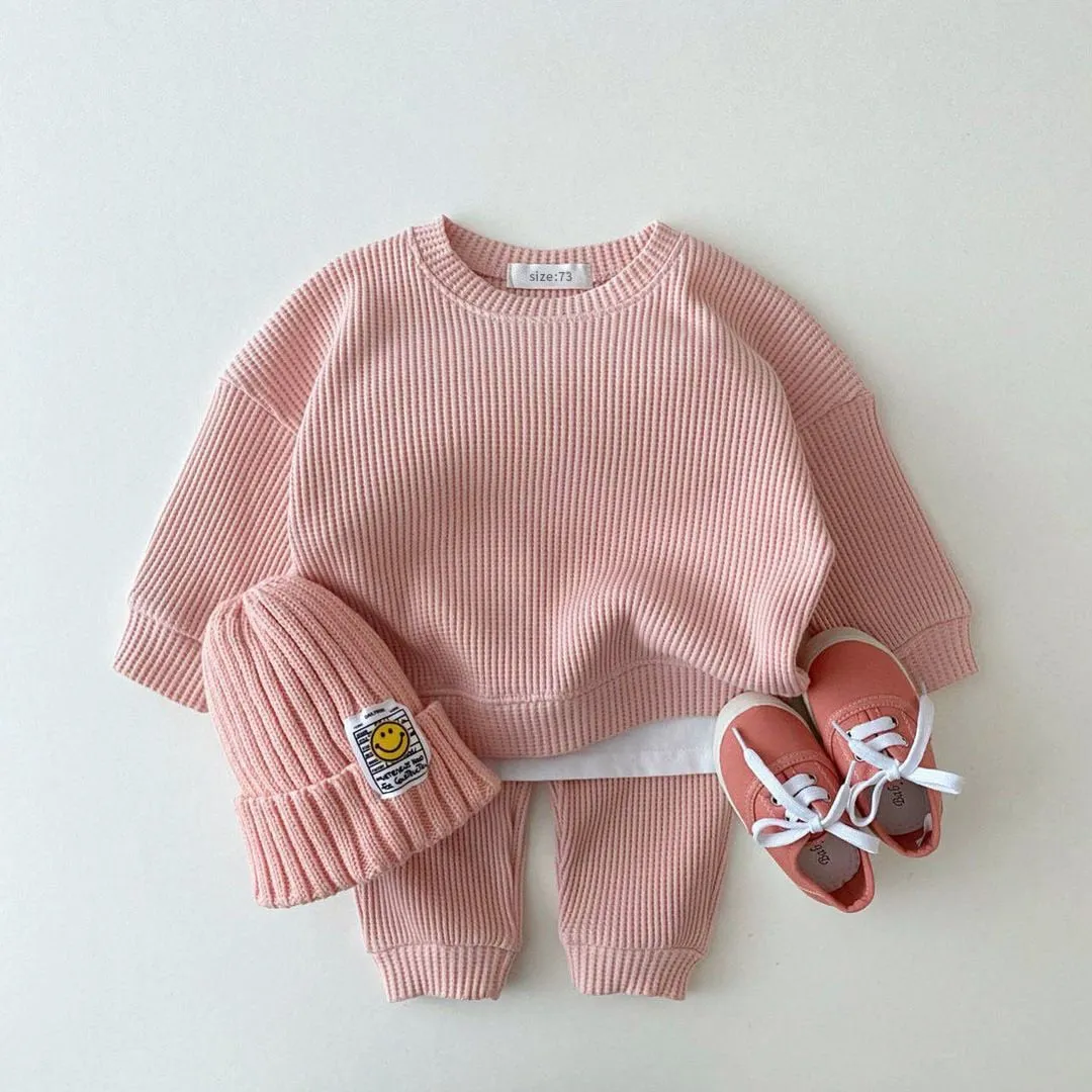 Waffle Cotton Baby Sweatshirt Pants Outfit