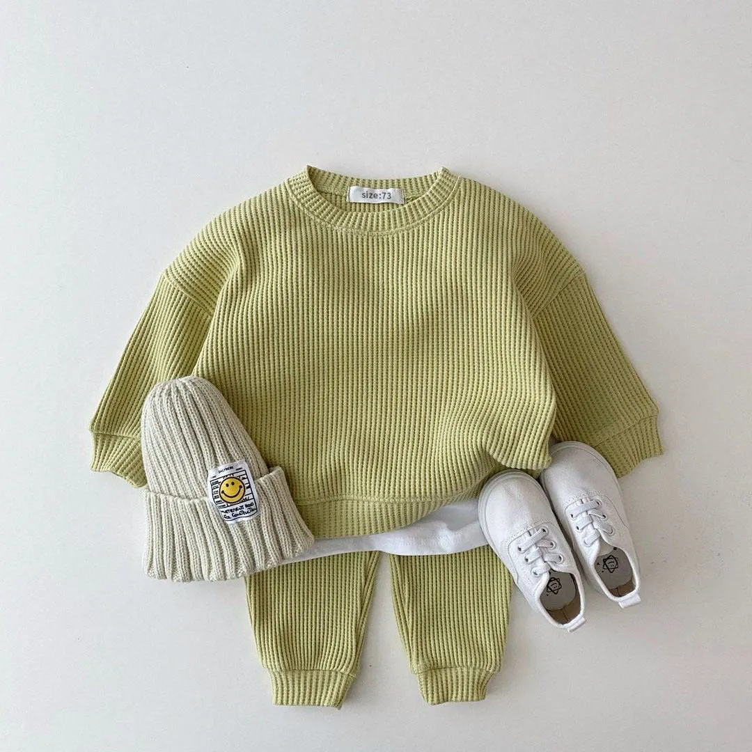 Waffle Cotton Baby Sweatshirt Pants Outfit