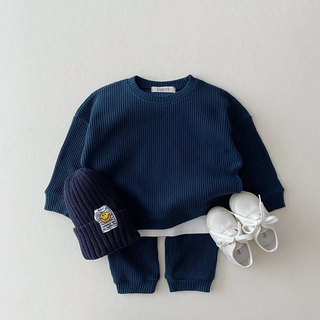 Waffle Cotton Baby Sweatshirt Pants Outfit