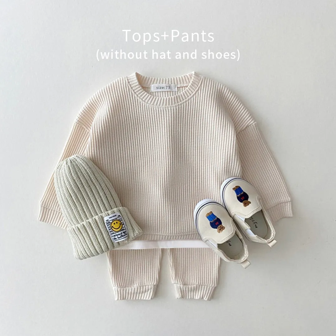 Waffle Cotton Baby Sweatshirt Pants Outfit