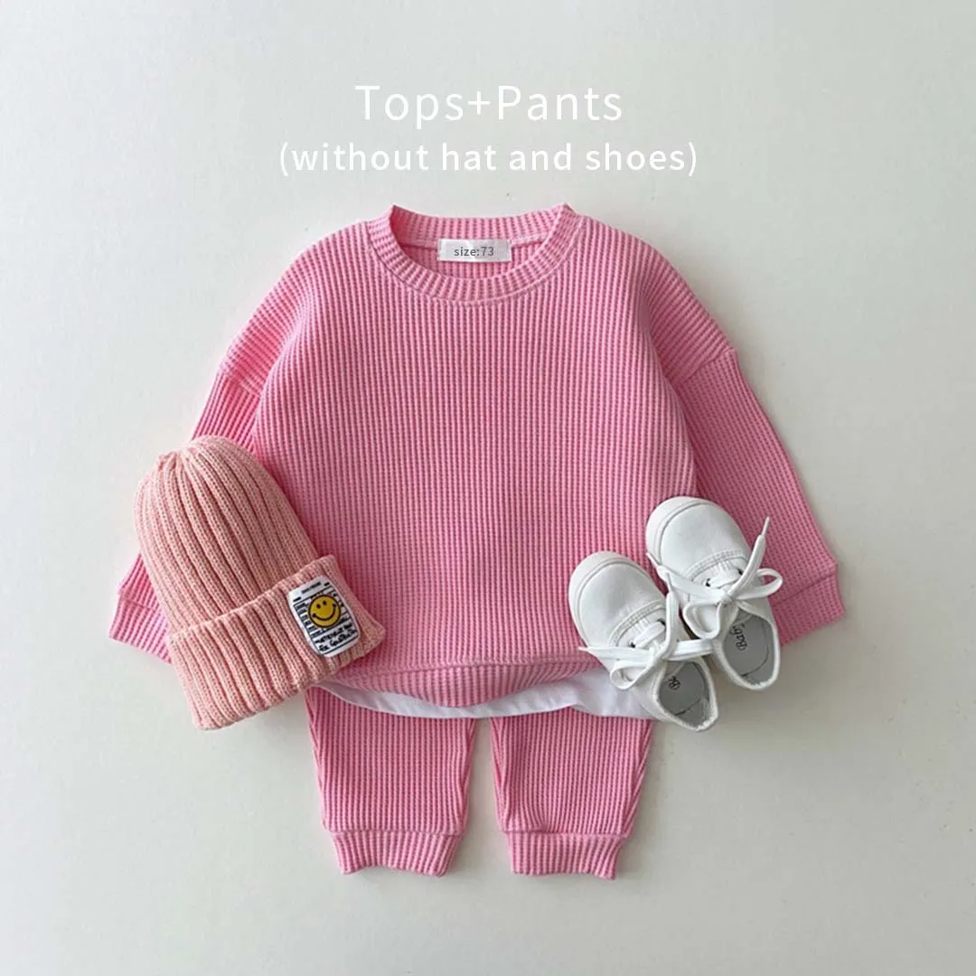 Waffle Cotton Baby Sweatshirt Pants Outfit