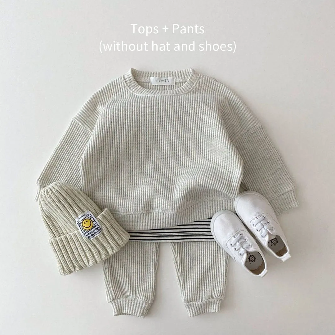 Waffle Cotton Baby Sweatshirt Pants Outfit