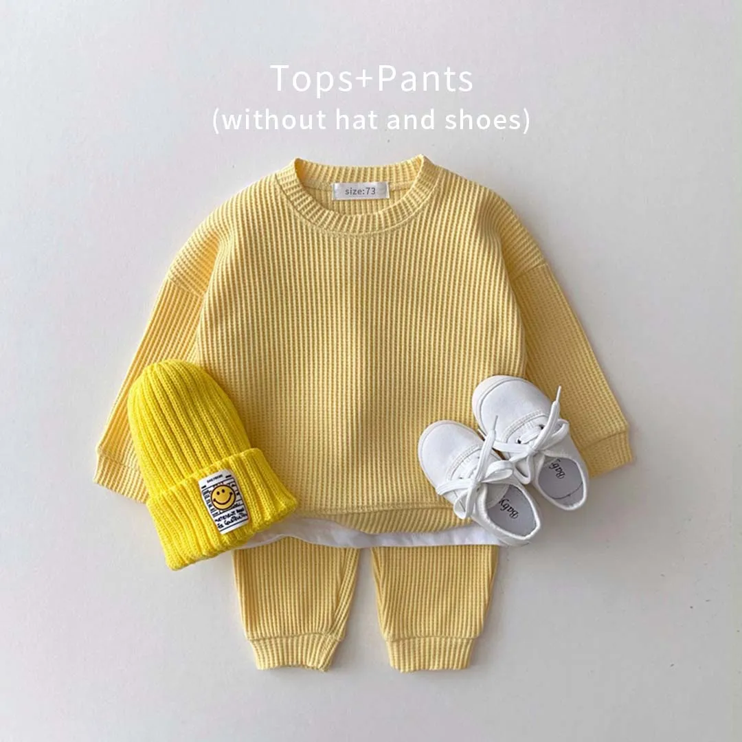 Waffle Cotton Baby Sweatshirt Pants Outfit