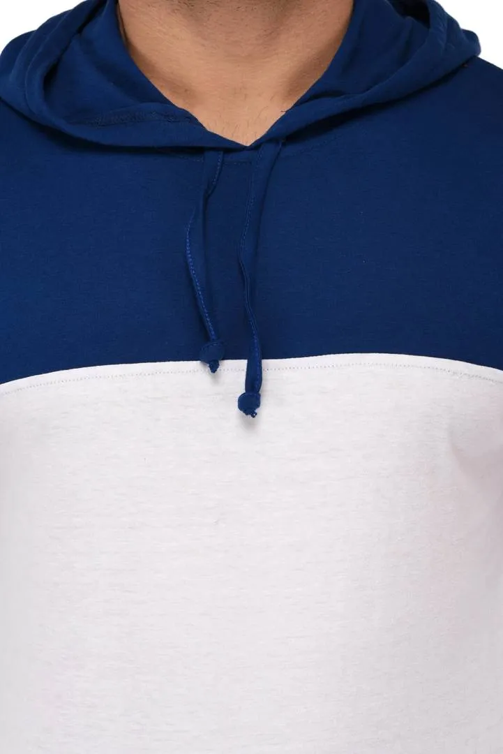 White Cotton Colourblocked Hooded Tees