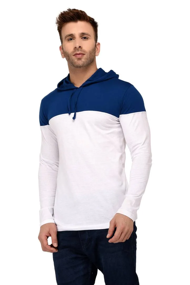 White Cotton Colourblocked Hooded Tees