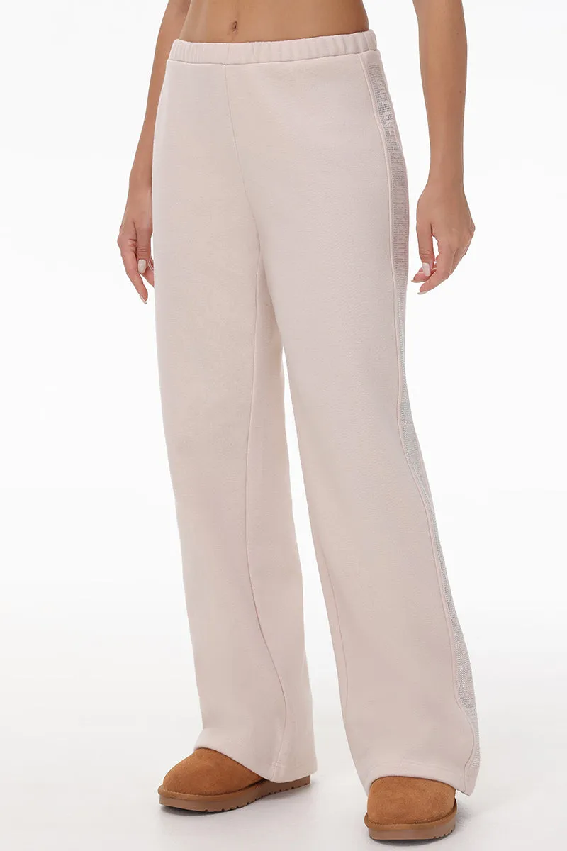 Wide Leg Fleece Pants With Side Bling