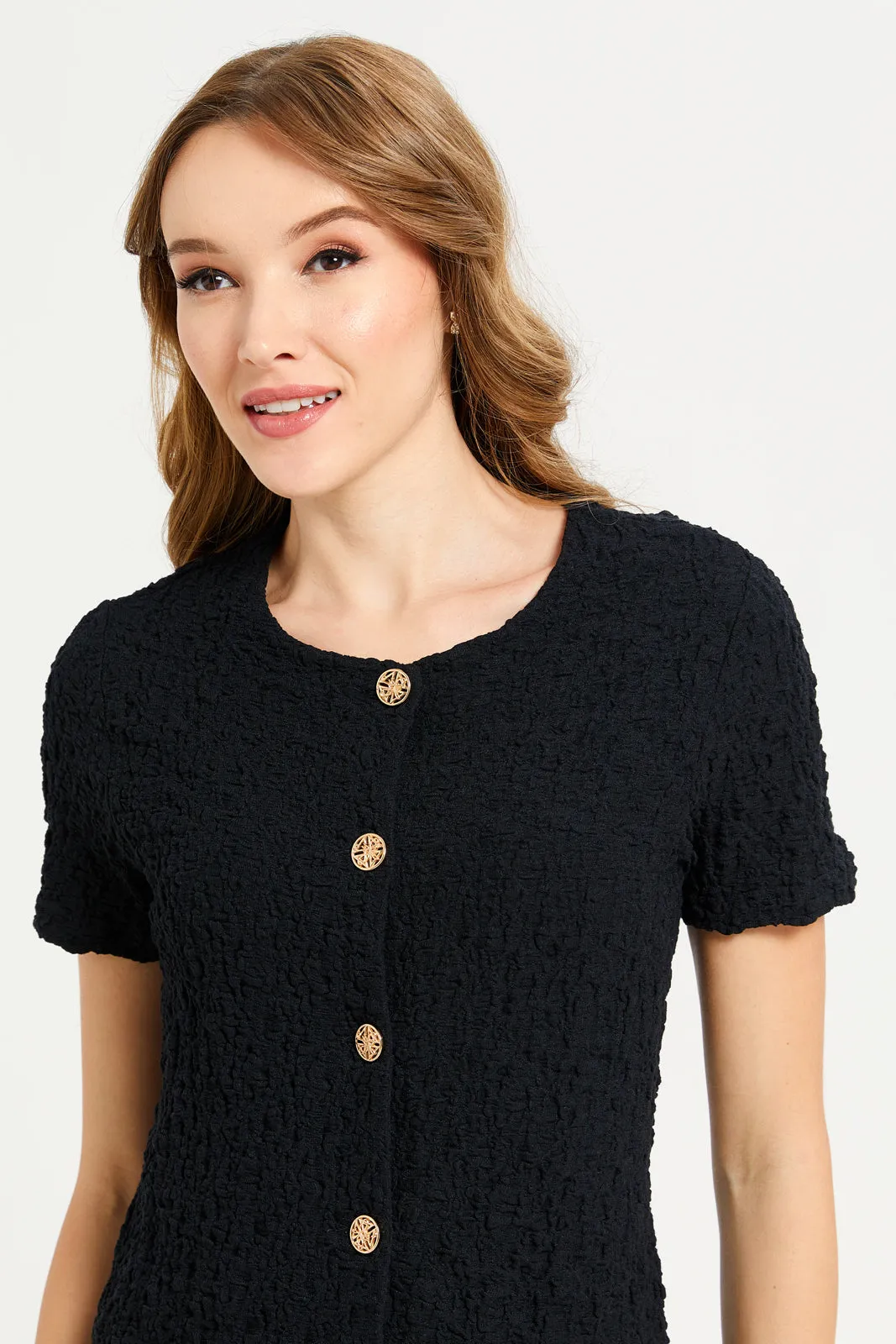 Women Black Button Down Top