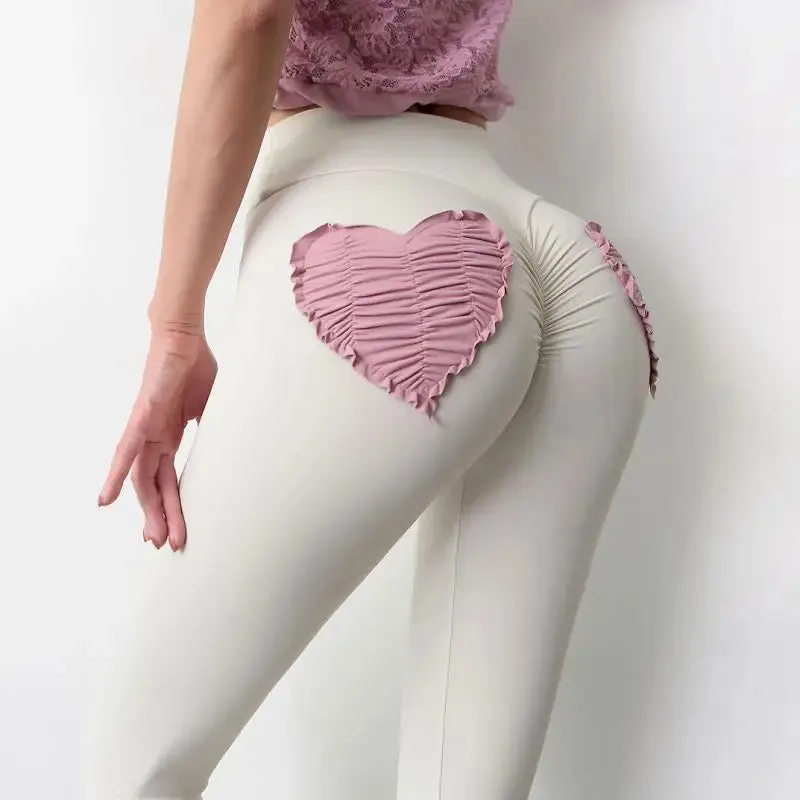 Women Leggings - High Waist, Scrunch Push Up With Heart Pockets