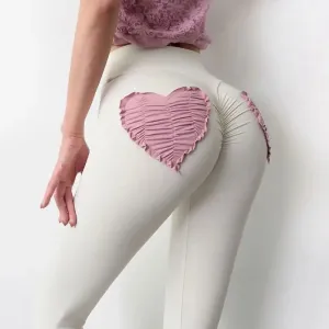 Women Leggings - High Waist, Scrunch Push Up With Heart Pockets