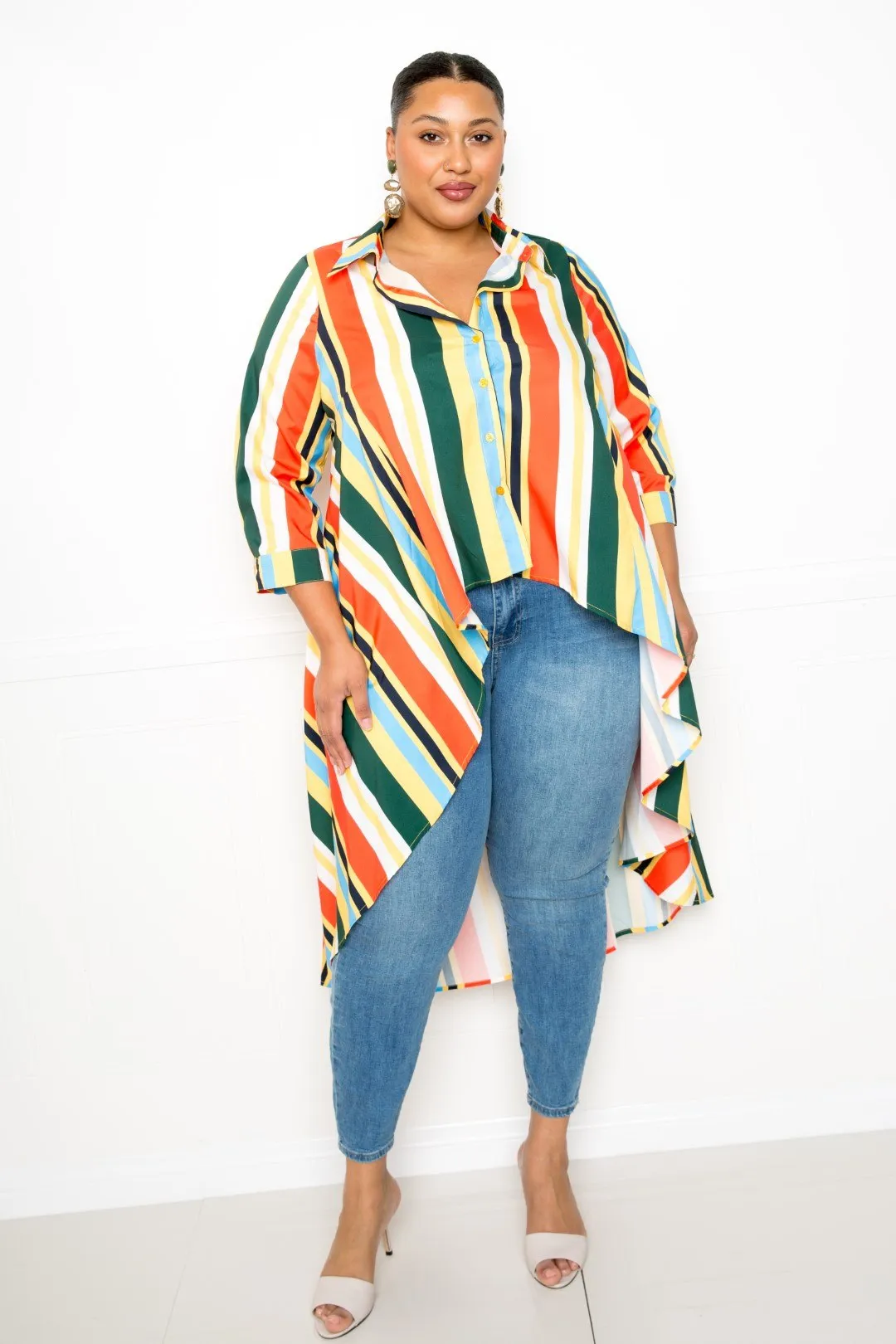 Women's Plus Striped Hi Low Shirt